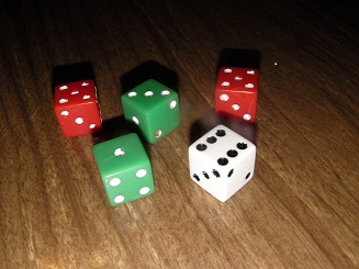 Image of 5 dice with various numbers up, including a 6.